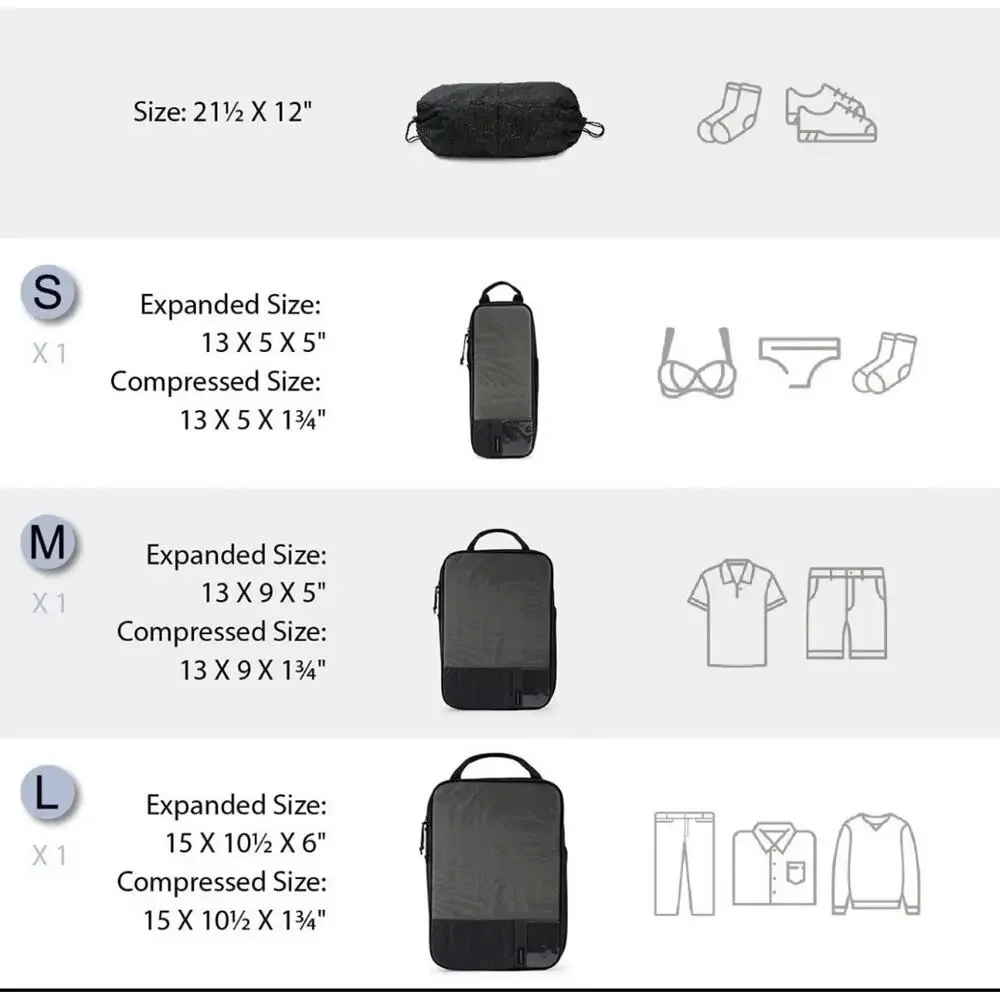 BAGSMART Compression Packing Cubes 4 Set Travel Organizer New OB